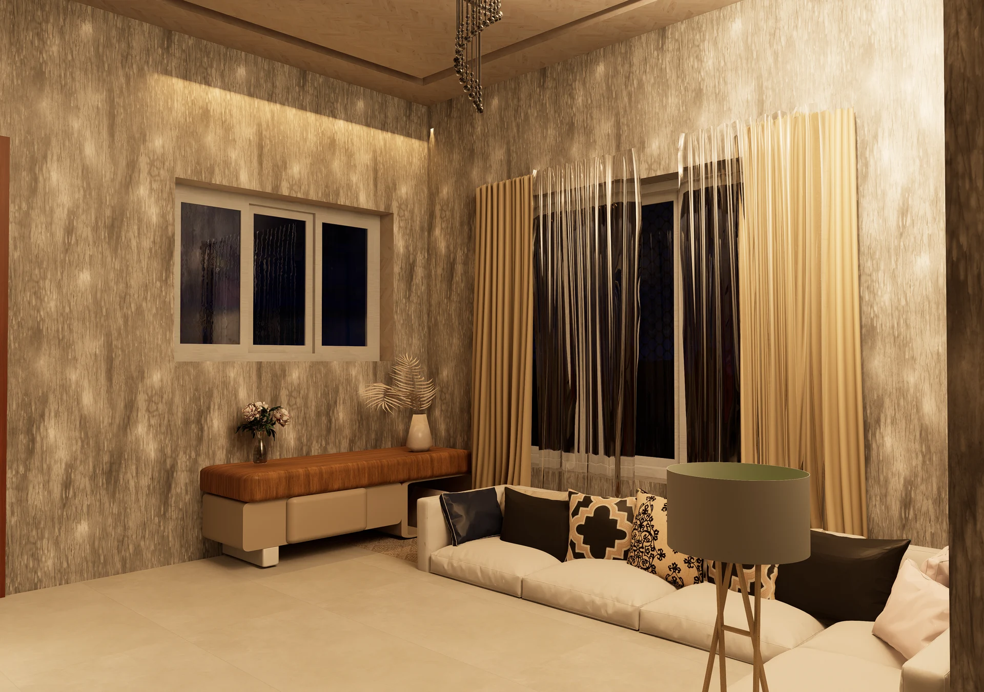 Warm minimalist living room interior
